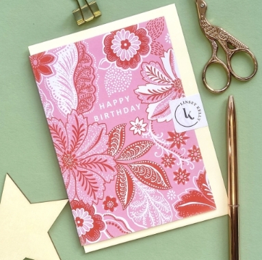 Greeting Card   Happy Birthday Pink Wildflowers